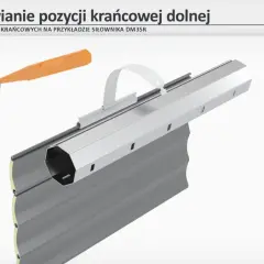 Ilustracja pokazuje mechanizm regulacji krańcowej rolety. Dowiedz się, jak naciągnąć sprężynę w rolecie, by ustawić pozycję krańcową.