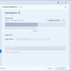 Samsung Magician: Datenmigration zum Klonen von Laufwerken. Wählen Sie Quell- und Ziellaufwerk für das Klonen.