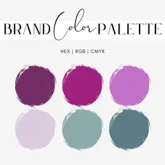 A brand color palette featuring a lavender color wheel and complementary shades.