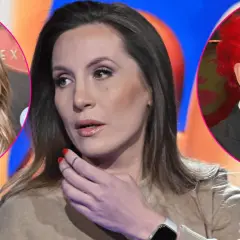 Trzy portrety: kobi z blond włosami, kobi z ciemnymi włosami i mężczyzna z czerwonymi włosami. Czy to pola wiśniewska były mąż?