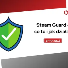 Grafika z tarczą i zaznaczeniem, wyjaśniająca jak zrobić Steam Guard. Sprawdź, jak zabezpieczyć konto!