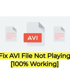 Fixing AVI files that VLC won't play. This graphic shows an AVI file icon and text "Fix AVI File Not Playing [100% Working]".