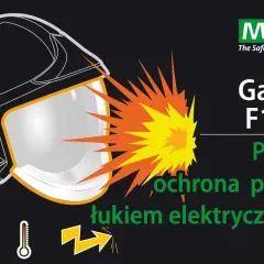 Kask Gallet F1 XF chroni przed łukiem elektrycznym. Widoczny wybuch pomarańczowo-żółty.