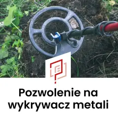Cewka wykrywacza metali nad ziemią, gotowa do poszukiwań. Potrzebne pozwolenie na wykrywacz metali, by odkrywać skarby.