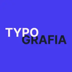 Napis TYPO GRAFIA w stylu Playfair Display font. Białe litery TYPO nakładają się na ciemne GRAFIA.