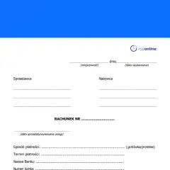 Wzór rachunku za najem prywatny. Dokument zawiera pola na dane sprzedawcy, nabywcy, numer rachunku, datę, sposób i termin płatności.