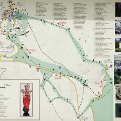 Mapa Góry Św. Anny z zaznaczonymi kaplicami, drogami i zabytkami.