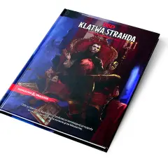 Okładka gry D&D "Klątwa Straha". Wampir Straha siedzi na tronie, otoczony mroczną atmosferą.