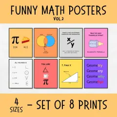 Humorvolle Poster, die Mathematik und Kunst vereinen: Pi als Kuchen, Venn-Diagramme, Brüche und mehr.