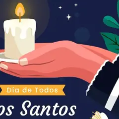 Una mano sostiene una vela encendida, símbolo de recuerdo para el Día de Todos los Santos. Frases para honrar a los difuntos.