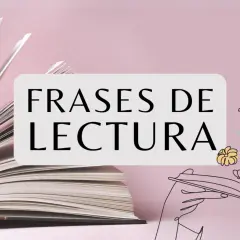 Un libro abierto inspira **frases de lectura cortas y bonitas**. Ilustraciones de flores y manos leyendo añaden encanto.