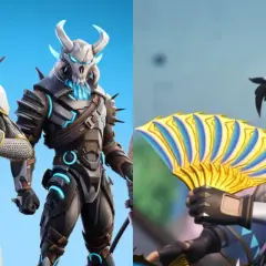 Postacie z Fortnite: rycerz w bieli i złocie, wojownik z czaszką i dziewczyna z wachlarzem. Spocone kilofy Fortnite czekają na graczy!