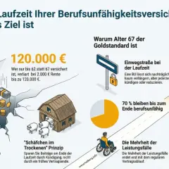 Die optimale BU-Laufzeit: Warum 67 das Ziel ist. Eine BU lässt sich kaum verlängern. Mit 62 statt 67 Jahren drohen hohe Verluste.