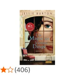 Jessie Burtons Roman "Die Magie der kleinen Dinge" zeigt ein Auge und Lippen hinter einem Fenster. Ein Sessel und ein Vogelkäfig deuten auf die Magie der kleinen Dinge hin.