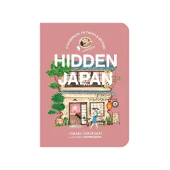 Okładka książki "Hidden Japan" z ilustracją uroczej uliczki i kotem. To idealne książki o Japonii dla każdego, kto chce odkryć jej sekrety.
