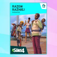 The Sims 4 Razem Raźniej: rodzina cieszy się wspólnym czasem na świeżym powietrzu, dziecko na rowerze, rodzice z maluchem w nosidle.