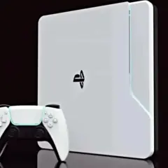 Biała konsola PlayStation 6 z kontrolerem, gotowa na nowe przygody.