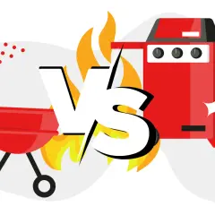 Grill gazowy czy węglowy? Ilustracja porównuje tradycyjny grill węglowy z nowoczesnym grillem gazowym, symbolizując wybór między nimi.