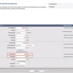 Vorsorgerechner: Eingabe von Rentendauer (40 Jahre) für die Berechnung der finanziellen Freiheit.