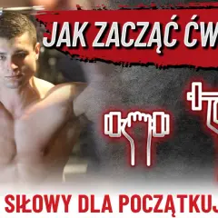 Jak zacząć ćwiczyć? Siłownia plan treningowy dla początkujących. Młody mężczyzna z sztangą, ikony ćwiczeń.