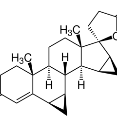 Chemische Struktur von Drospirenon, einem synthetischen Gestagen.