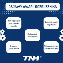 Objawy awarii rozrusznika: brak uruchomienia, dłuższe kręcenie, dymienie, zacinanie się, nietypowe dźwięki.