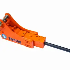 Pomarańczowy młot hydrauliczny do koparki, model EDT100, gotowy do kruszenia betonu i skał.