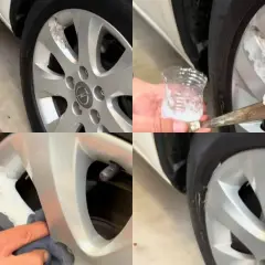 Pasos para reparar llantas de aluminio: aplicación de pasta para rellenar imperfecciones y pulido.
