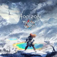 Aloy na tle mroźnego krajobrazu z gorącymi źródłami. Tytuł "Horizon Zero Dawn: The Frozen Wilds" zapowiada dodatek.