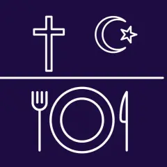 Kreuz und Halbmond über Gedeck. Wann ist christliches Fasten? Ein Symbol für Lernen und Wissen.