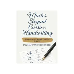 Calligraphy practice workbook showing elegant cursive handwriting, with the letter 'a' and other letters being practiced.