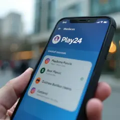 Na ekranie telefonu widać aplikację Play24, gdzie sprawdzam stan konta i różne usługi.