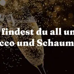 Zwei Gläser Prosecco stoßen an, umgeben von funkelnden Lichtern. Ein Gruß aus dem Prosecco-Gebiet Italiens.