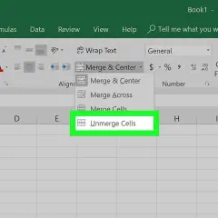 Menu di Excel per dividere cella Excel. Opzione "Dividi celle" evidenziata.