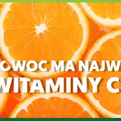 Plasterki pomarańczy z napisem "Jaki owoc ma najwięcej witaminy C?".