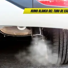 Humo blanco escapa del tubo de escape de un coche, indicando posible problema.