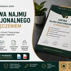 Profesjonalny wzór umowy najmu okazjonalnego z poręczeniem. Dokument chroni Twoje prawa i zapewnia bezpieczny najem.