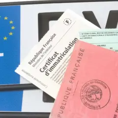 Plaque d'immatriculation, certificat d'immatriculation et permis de conduire français. Ces documents sont essentiels pour connaître le poids carte grise d'un véhicule.