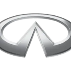Srebrne logo Infiniti, amerykańskiej marki samochodów, symbolizuje luksus i innowację.