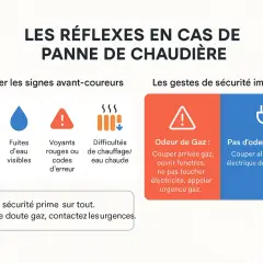 Guide pour redémarrer une chaudière en sécurité : identifier les signes avant-coureurs (bruits, fuites, voyants rouges) et les gestes immédiats (odeur de gaz ou non).