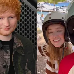 Ed Sheeran z rodziną. Na zdjęciu widać piosenkarza i parę na skuterach, być może jego dzieci.