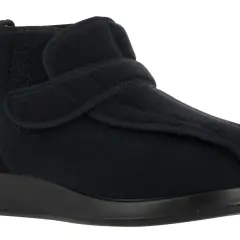 Schwarzer, weicher Schuh mit Klettverschluss, ideal als Therapieschuh für Komfort und Halt.