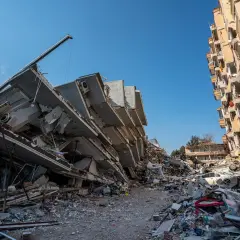 Edificios colapsados y escombros por doquier, un paisaje desolador que parece sacado de un mal sueño, como si alguien hubiera decidido soñar con terremoto.