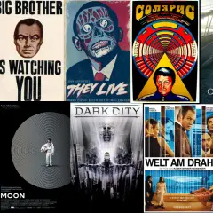 Affischerna visar en samling bra sci fi filmer som "Alphaville", "They Live", "Dark City" och "Oblivion".