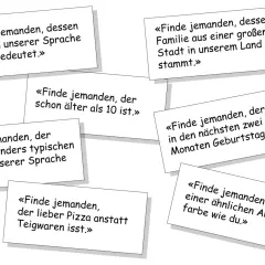 «Finde jemanden, der lieber Pizza isst, dessen Name etwas bedeutet, oder der einen ähnlichen Dialekt spricht. Ein Spiel, um Leute kennenzulernen!»