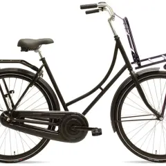 Zwarte oma fiets kopen? Deze stevige transportfiets met bagagedrager voor en achter is ideaal voor dagelijks gebruik.