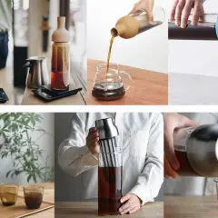 Olika sätt att brygga och servera kallbryggt kaffe. En flaska med filter för kallbryggt kaffe.