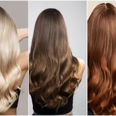 Trzy kobiety prezentują różne odcienie włosów: blond, brąz i rudy. Włosy są falowane, a ich stopniowanie podkreśla objętość.