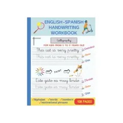 Plantillas caligrafía para niños de 5 a 9 años, con frases en inglés y español para practicar escritura y pintura.