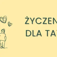 Rysunek ojca i dziecka trzymających się za ręce, z serduszkami. Napis: "Życzenia dla Taty".